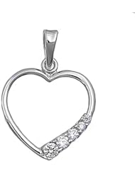 Sterling Silver Classic Heart Clear CZ Pendant Classic Charm Pure 925 New 16mm with 1.8mm Curb Chain