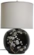 Fine Japanese Design Hand Painted Porcelain - 20" Spring Blossoms on Black Oriental Vase Table Lamp (Shade Included)