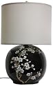 Fine Japanese Design Hand Painted Porcelain - 20" Spring Blossoms on Black Oriental Vase Table Lamp (Shade Included)