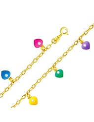 14K Yellow Gold Heart Enamel Baby Bracelet with Spring-ring Clasp - 6" Inches