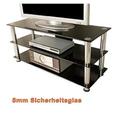 TV Rack Glas Tisch in Schwarzglas-Optik, 110 x 50 x 40 cm, 8mm Sicherheitsglas