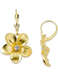 Plumeria Earrings with Diamonds in 14K Yellow Gold - 18mm