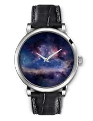 SPRAWL Aanalog Fashion Series Silver Ladies Watches of Genuine Black Leather Strap,Unique Wrist Watch for Women Girls Designed with Sky twilight and stars