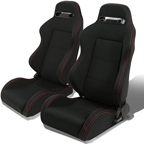 Ford Mustang Pony 3rd Gen Pair of Type-R Racing Seats (Black)+Seat Bracket+4-Point Black Belt