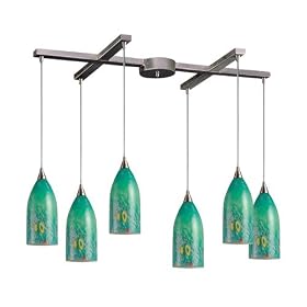 Verona - 6 Light Kitchen Island Pendant Track Lighting Fixture - Brushed Nickel - Green -... by Elk