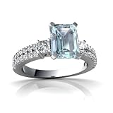 14K White Gold Emerald-cut Genuine Aquamarine Engagement Ring
