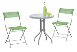 Siena Garden 714778 Balkon Set Pluto gruen 2 Klappstuehle, Bistrotisch mit Glasplatte, rund