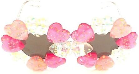 Crazy Cupid Heart Speed Queen Confetti Sunglasses, Clear Acrylic Frame, Black Gold Mirror Lens, Silver Arrow Side Accents, 6 Inches X 2.5 Inches