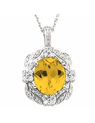 14K White Gold Oval Cut Citrine and Diamond Pendant -- LIFETIME WARRANTY