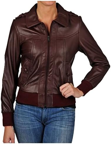 Knoles & Carter Women's Leather Bomber Jacket Burgundy Medium