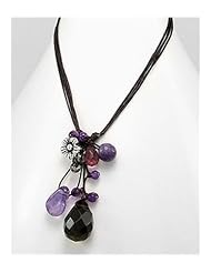Dim Gray (Smoky) Cotton Waxed Thread Glass Necklace In White Base