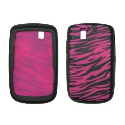 Hot Pink and Black Zebra Stripes Design Soft Silicone Gel Skin Cover Case for BlackBerry Tour 9630 [Accessory Export Brand]