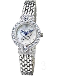 Gemorie Women Fashion Round Shape Cubic Zirconia Watch with Steel Band in Rhodium Plating (129008)