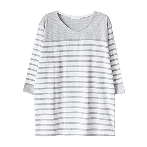 Niponjjuya Women's Stripe Blocks Loose Shirt One Size(S) Gray