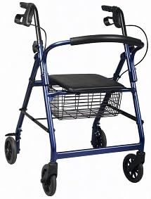 Medline Deluxe Folding Rollator with Basket and Padded Seat - Burgundy
