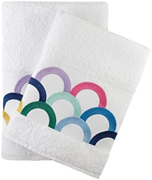 Rainbow Embroidered White Bath And Hand Towel Set %100 Turkish Cotton By Ebru