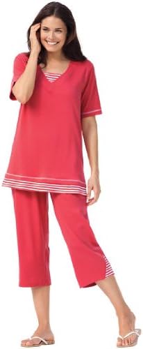 Plus Size Set, Striped Inset Tunic And Capri