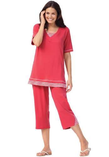 Plus Size Set, Striped Inset Tunic And Capri