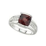 14K White Gold 0.06 ct. Diamond and 2 1/2 ct. Cushion Cut Garnet Fashion Ring