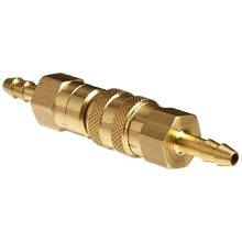 Brass Double Shut-Off Quick Connector 1/8" Barb, .39" OD, 2.5"L Coupler, 1.44"L Plug with Buna-N Seal