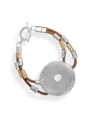 8.5" Leather Toggle Bracelet with Two Tone Beads