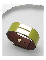 Green Leather Bracelet In White Base