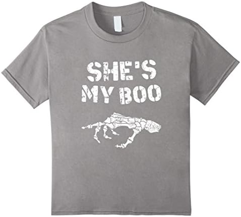 Kids FUNNY SHE'S MY BOO T-SHIRT - Halloween Costume 6 Slate