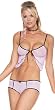 2Pc Gingham Lycra Mesh Tie Front Babydoll And Matching Boy Shorts With Bow