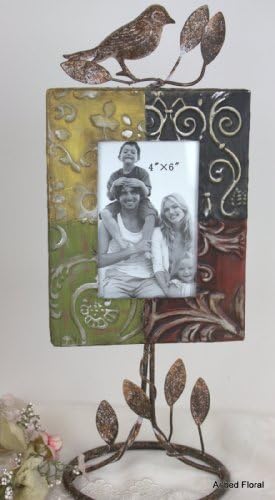 Bird Embossed Metal Iron Picture Frame ~ Free Standing Photo Tall