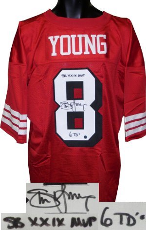 Steve Young Signed San Francisco 49ers Red Prostyle Jersey Shadow Number SBMVP/6TD's