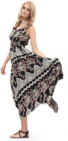 Dilanni Women's Strap Sleeveless Floral Printed Summer Beach Bohemian Sundress 07M
