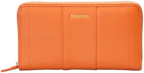 Mavees Vintage Leather Long Clutch Classic Women's Business Wallet Orange K-6210-1