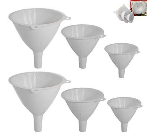 Set of 6 Plastic Funnels in Assorted Sizes