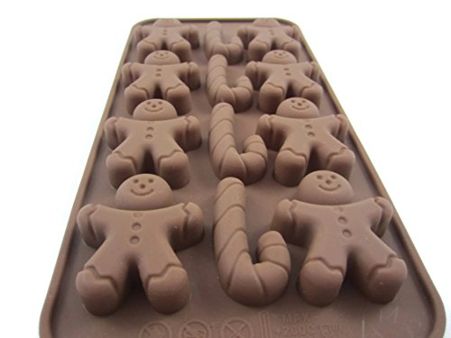 Gingerbread and Candy Cane Holiday Christmas Brown Silicone Non-stick, Flexible Chocolate Mold Pan