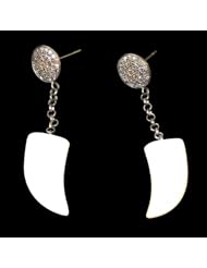 Sterling Silver Diamond Pave Tiger Tooth Dangle Earrings Fashion Jewelry