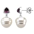 14K White Gold Paspaley South Sea Cultured Pearl and Amethyst Earrings - 12.00mm