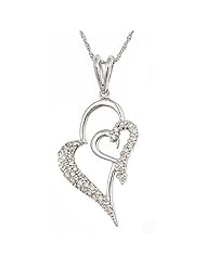 10K White Gold Diamond Double Heart Pendant with Necklace 18" (0.50cttw, H-I Color, SI-I Clarity)