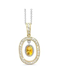 Twin Oval Shaped Vintage Diamond Pendant In 18K Yellow Gold With A 0.85 ct. Genuine Citrine Center Stone.