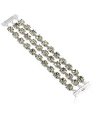 ABS By Allen Schwartz Silver Tone and Black Diamond Color Rhinestone 3 Row Bracelet, 7.25"