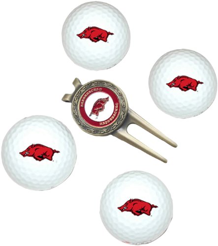 Arkansas Razorbacks Pack Of 4 Golf Balls And Divet Tool Gift Set From Team Golf