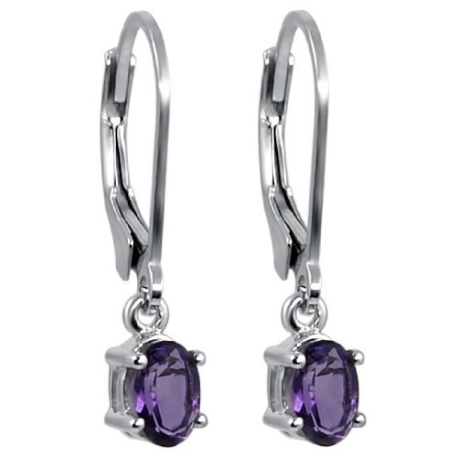 Amethyst Dangle-Leverback Earrings in Sterling Silver (.90ct tgw)