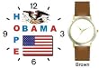 Obama - Hope - US Flag and Bald Eagle Seal - President Barack Obama Commemorative - WATCHBUDDY&reg; DELUXE TWO-TONE THEME WATCH - Arabic Numbers - Brown Leather Strap-Size-Children's Size-Small ( Boy's Size & Girl's Size )