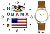 Obama - Hope - US Flag and Bald Eagle Seal - President Barack Obama Commemorative - WATCHBUDDY&reg; DELUXE TWO-TONE THEME WATCH - Arabic Numbers - Brown Leather Strap-Size-Children's Size-Small ( Boy's Size & Girl's Size )