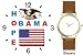 Obama - Hope - US Flag and Bald Eagle Seal - President Barack Obama Commemorative - WATCHBUDDY&reg; DELUXE TWO-TONE THEME WATCH - Arabic Numbers - Brown Leather Strap-Size-Women's Size-Small