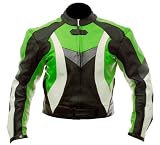Xport Design's Men's Stylish Green & Black Motorcycle Biker Leather Jacket, Medium