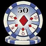 100 High Roller Poker Chips - 50 Blue