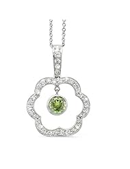 Open Carnation Floral Diamond Pendant With A Round Center Stone In 18K White Gold With A 0.45 ct. Genuine Green Tourmaline Center Stone.