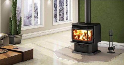 Osburn 2200 Wood Stove with Brushed Nickel Door Overlay and Brushed Nickel Louvre and Trivet Kit