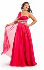 Plus Size Chiffon/Taffeta/Tulle One Shoulder Beaded Crystal Applique Crystals Lace Prom Dress 