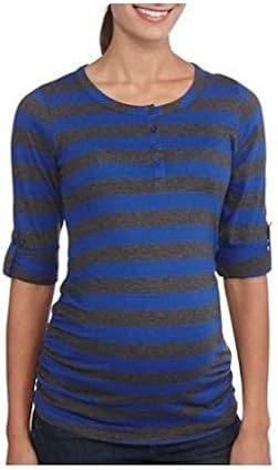 Planet Motherhood Maternity 3/4 Sleeve Henley Top, Large, Blue/Charcoal Stripe